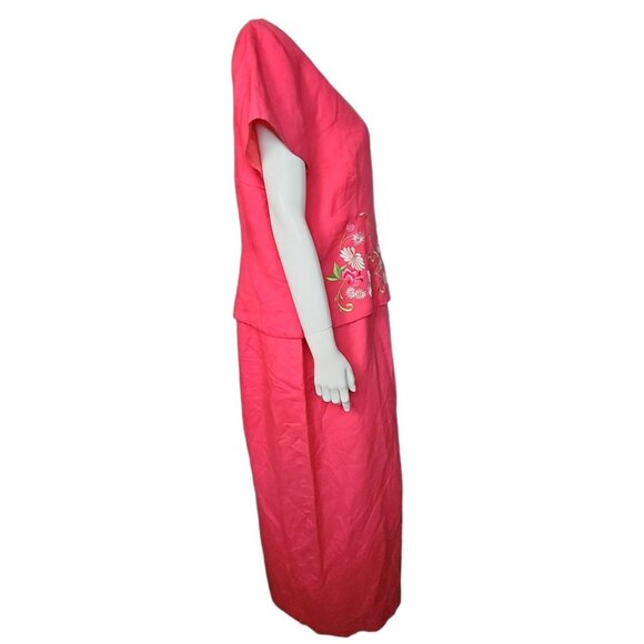 Jessica Howard Dress Womens Plus Size 18 Pink Embroidered Layered Look Linen - Picture 5 of 8